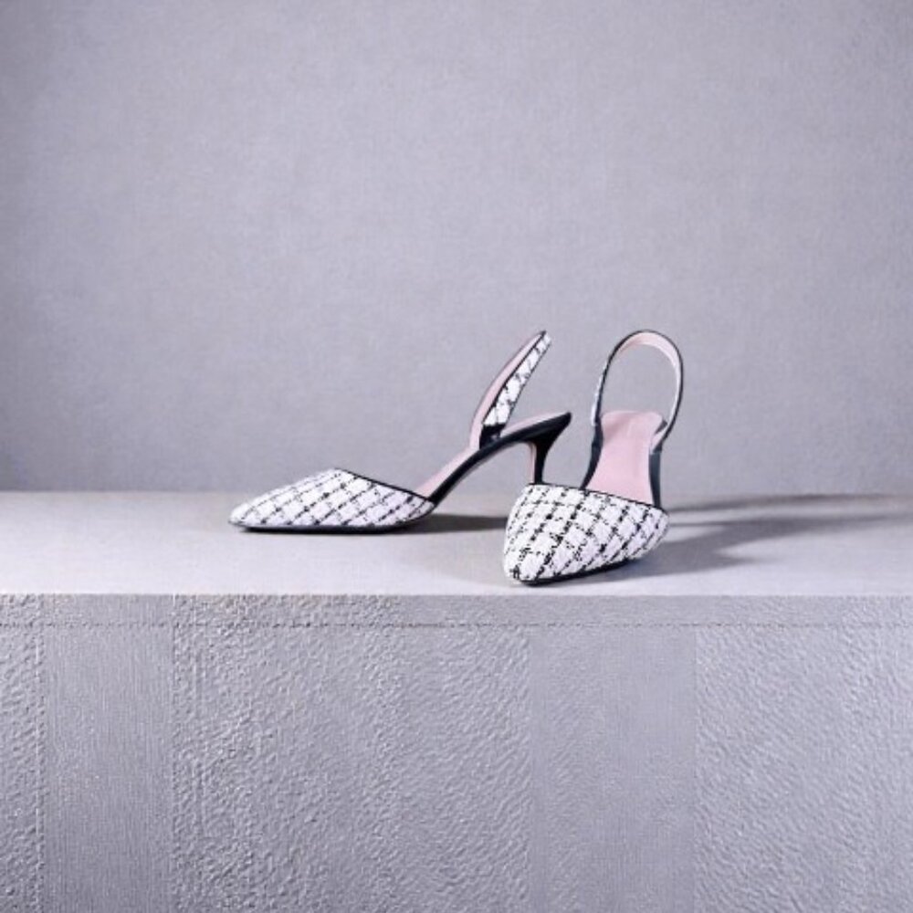 Ann Taylor Tweed and Suede Slingback Heels - Size 8.5